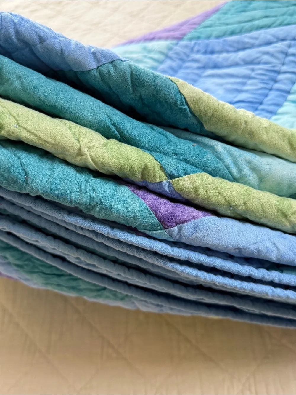 Vintage Pastel Patchwork Cotton  Queen Quilt – 85” x 90”